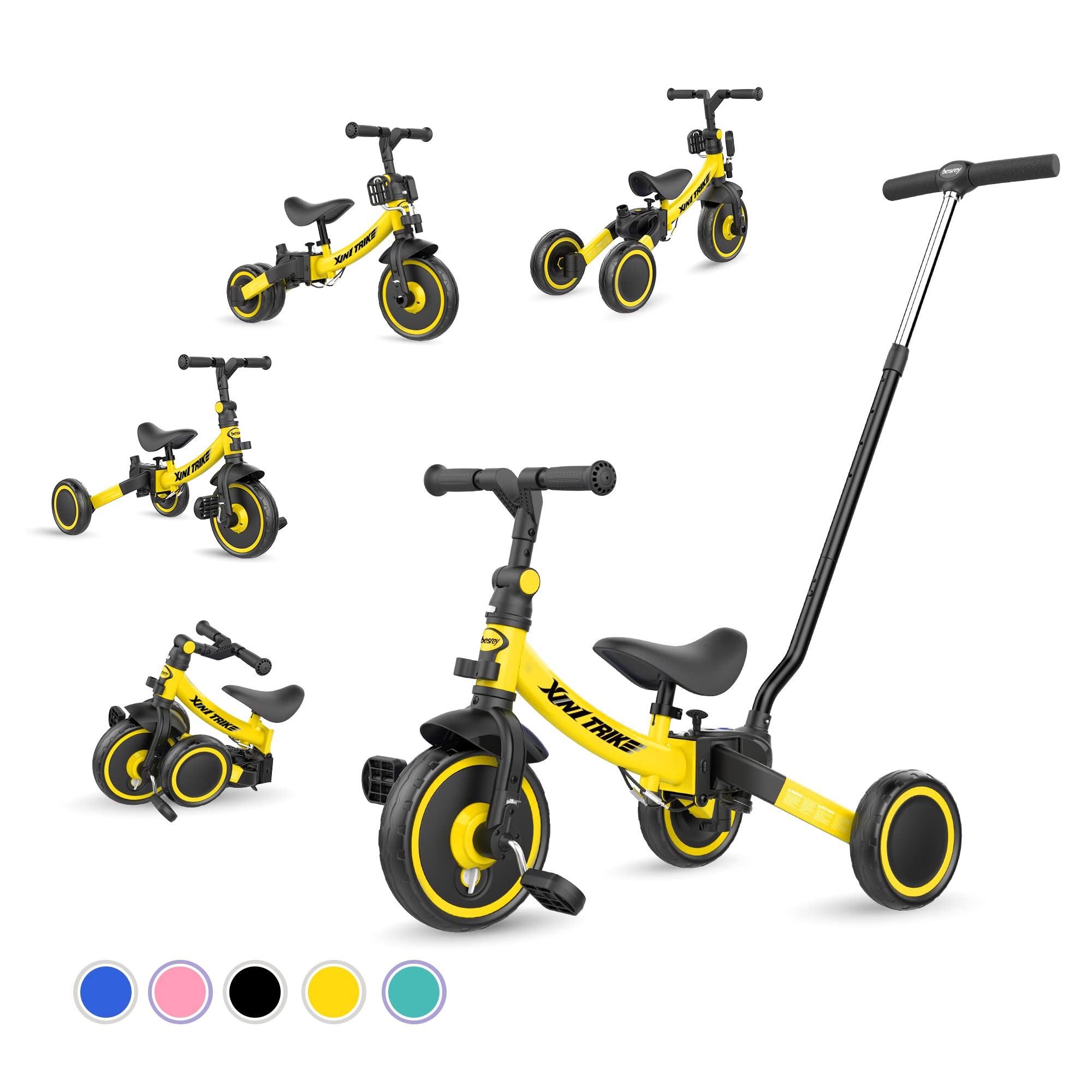 

Трехколесный велосипед Besrey XIN1 Трехколесный велосипед с рулевым управлением Беговел для детей от 1 года до Регулируемый Празднование дня рождения Желтый Детское колесо, Велосипед, Прогулочная коляска, Руль,
