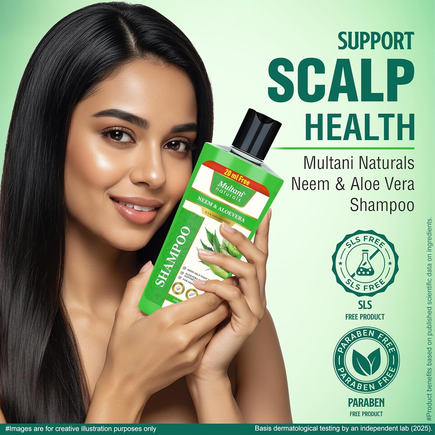 Multani Natural Neem & Aloe Vera Herbal Shampoo 270 ml for Scalp Care & Hair Strengthening Gentle Cleansing Formula