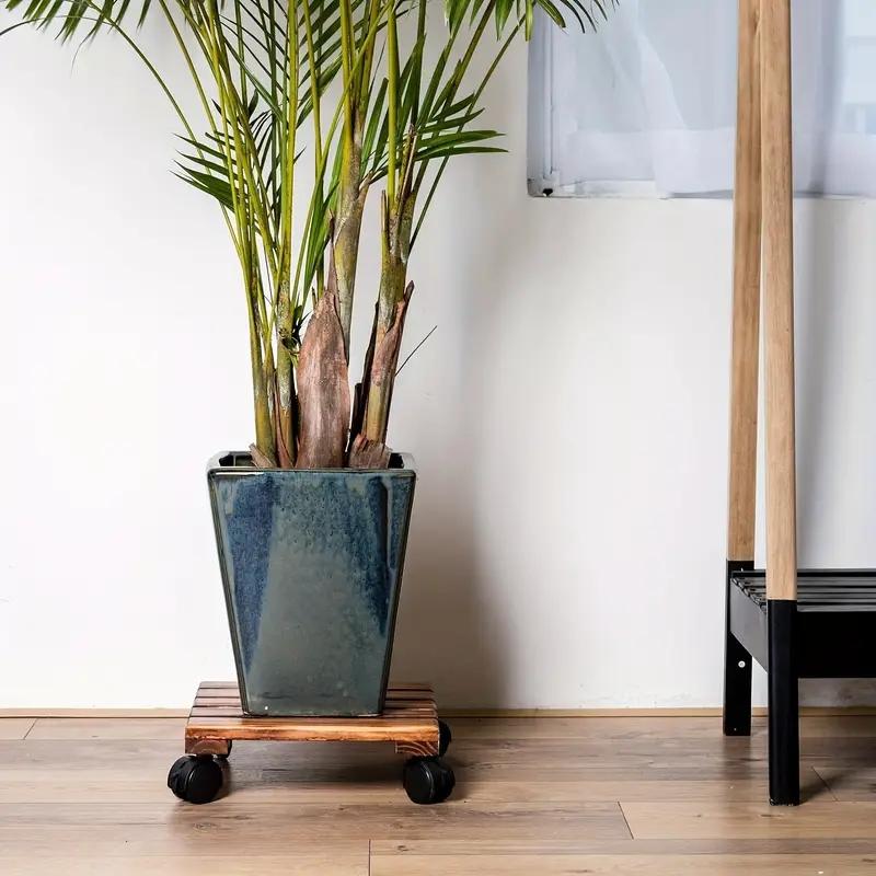 Solid wood thickened movable flower stand flower holder bonsai flower pot tray roller base stand with universal wheels