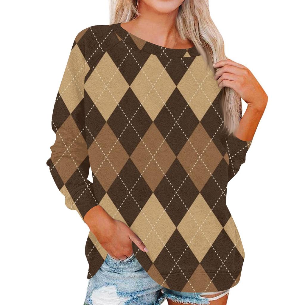 Damen Modisches Rundhals Schulter Langarm Bedrucktes Lässiges Pullover-Oberteil