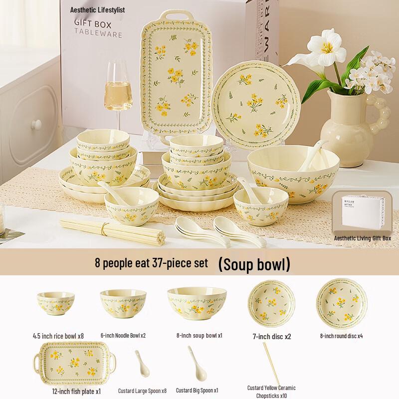 Hanyou Fresh Style 37-Piece Ceramic Dinnerware Set