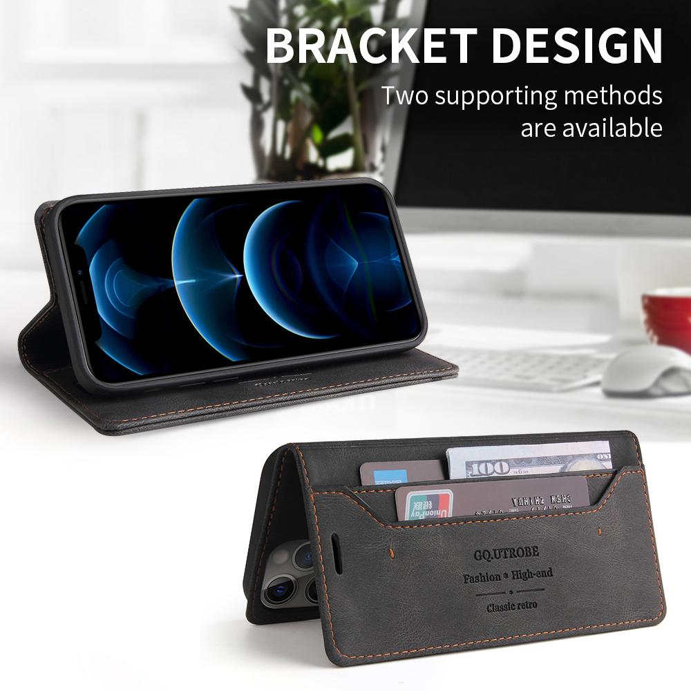 Retro Flip Case For iPhone 16 15 13 14 11 12 Pro XR XS Max SE 7 8 Plus 16E Leather Holder Standing Strong Magnetic Wallet Cover