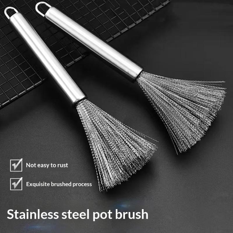 1/2Pcs Stainless Steel Pot Brus Multi‑Functional Cleaning Brush With Steel Handle Household Cleaning Brush For Kitchen Bathroom
