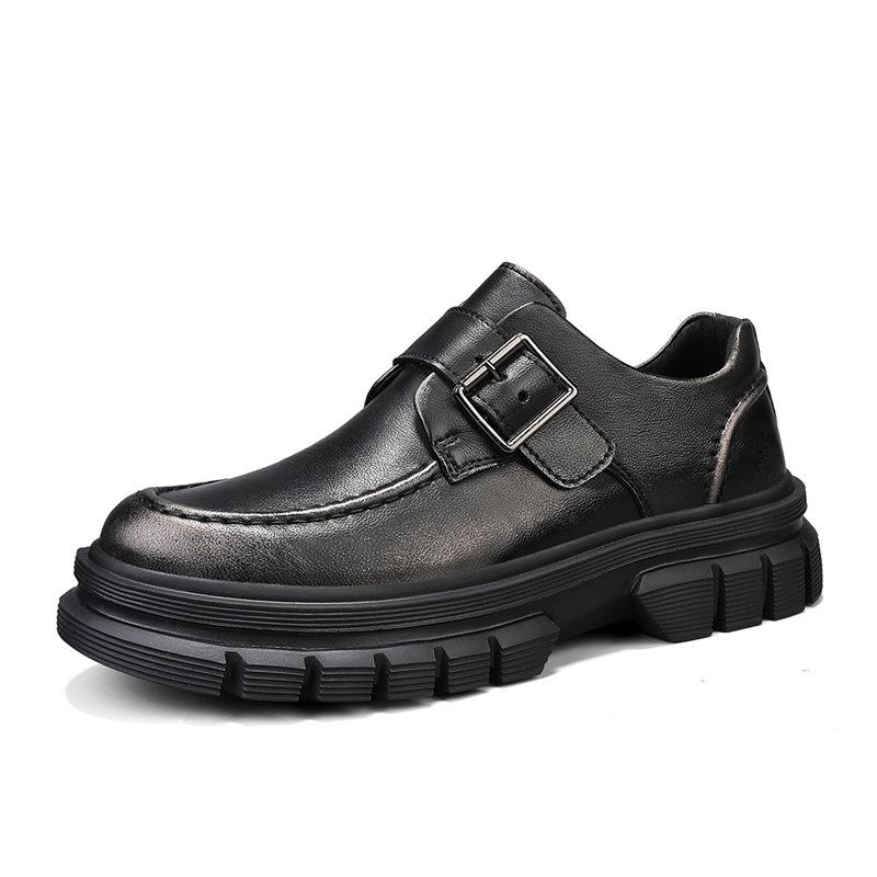 Leather shoes men's autumn new leather business casual shoes men's thick soles increase height, light and non-slip black derby shoes