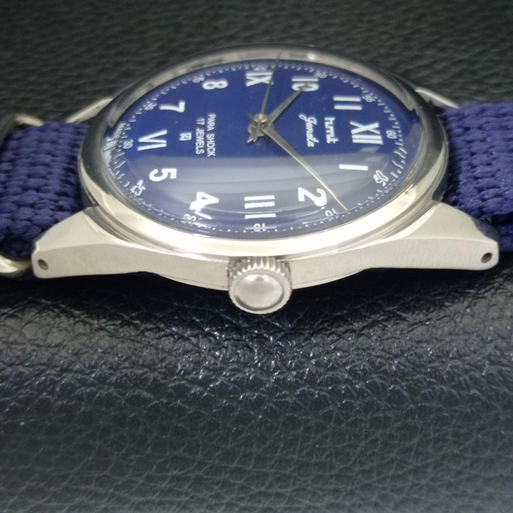 VINTAGE HMT JANATA HAND-WINDING INDIAN MENS BLUE COLOR DIAL WATCH a700075-5 R201-a700075