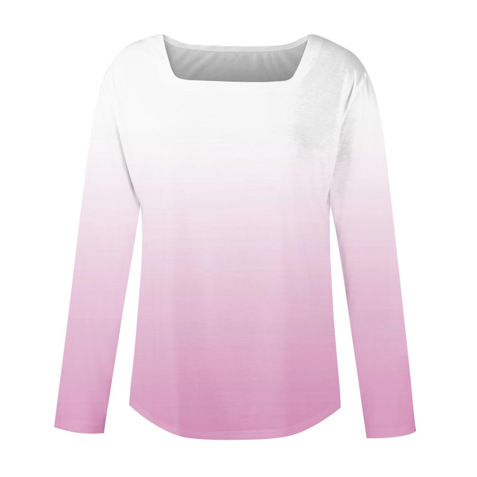 Женская модная футболка с квадратным вырезом и длинным рукавом с градиентным принтом — фото 3