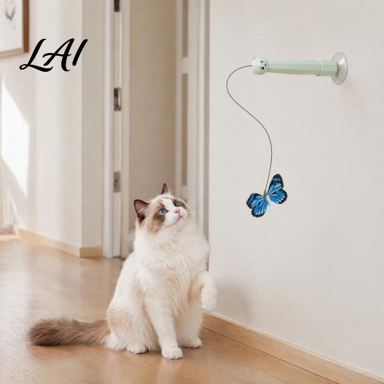 Handheld Cat Wand Toy Electric Butterfly Wand Rechargeable Interactive Toy 360 Spinning Self-Play Exercise Toys for Kittens with 2 Modes,