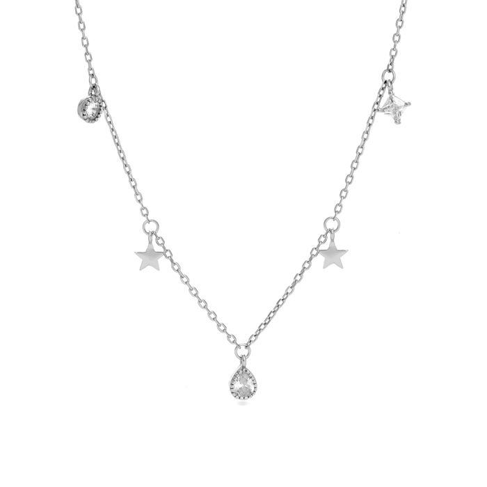 Collier - Argent - Étoile - 925 - Rhodié - Zircone Taille Brillantante blanc