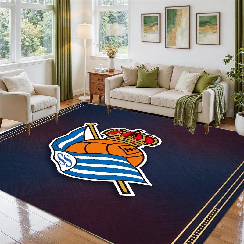 Real Sociedad FC Design Crystal Velvet Rug Soft Decorative Mat for Bedroom Entrance