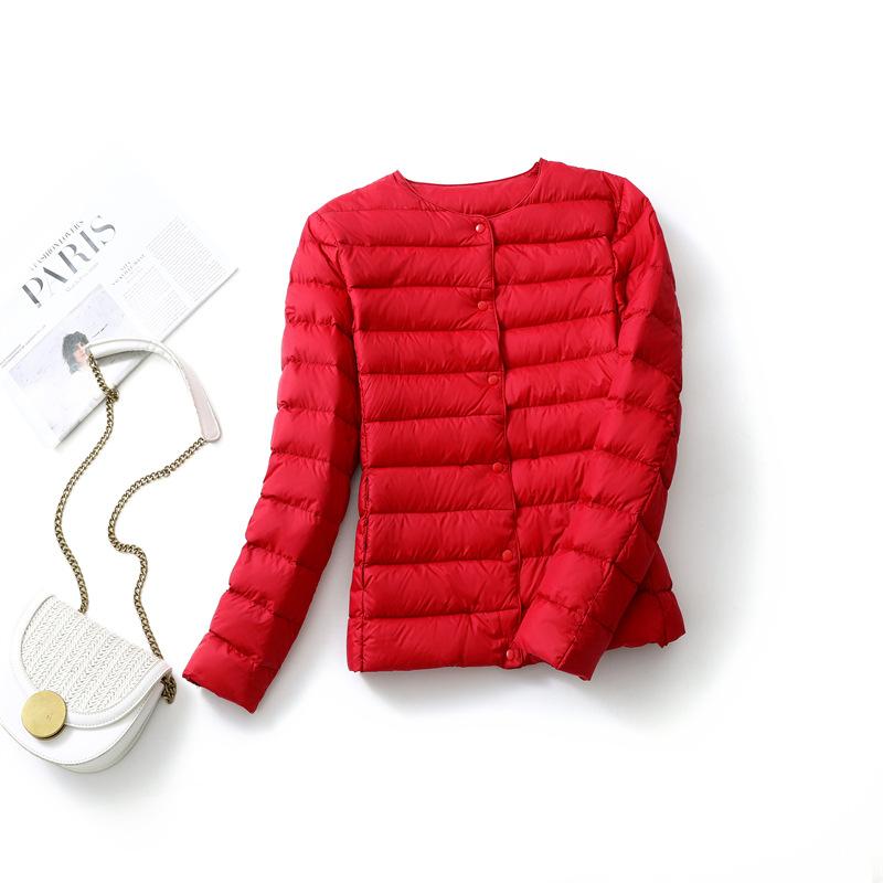 Leichte Daunenjacke Damen Kurz Joker Rundhals mit Herbst und Winter Leichtgewicht Kragenlose Daunen Thermofutter Jacke.