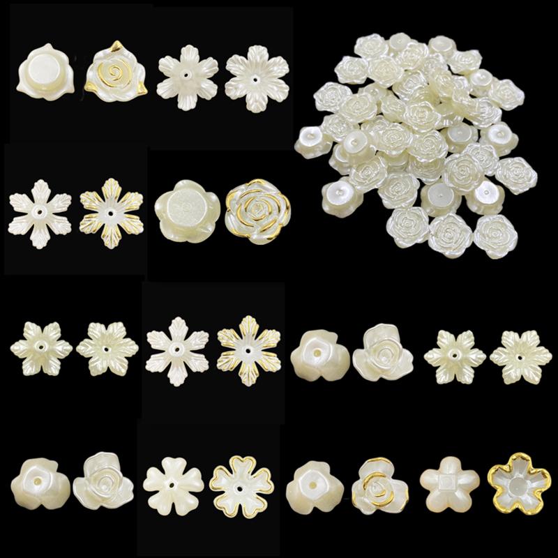 Beige Beads Flower Finding Charms Petal with Hole for Jewelry Makings Headwear Accessories DIY Crafted