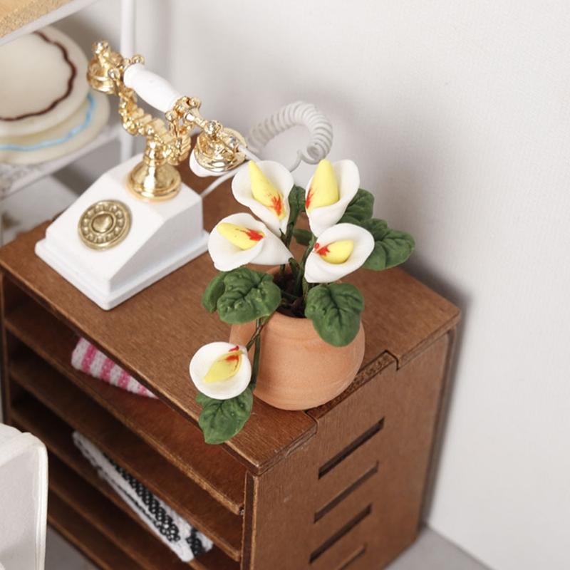 Garten Künstlich Grün Calla Miniatur Pflanzenmodell Puppenhäuser Pflanzzubehör Realistisches Spielset 1:12