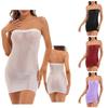 Women's Glossy Sheer Strapless Mini Dress Bodycon Sleeveless Tube Night Club Short Dress
