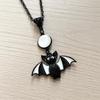 Gothic Personality Black Enamel Bat Opal Moon Pendant Necklace for Women Men Halloween Cute Punk Animals Jewelry Accessory Gifts