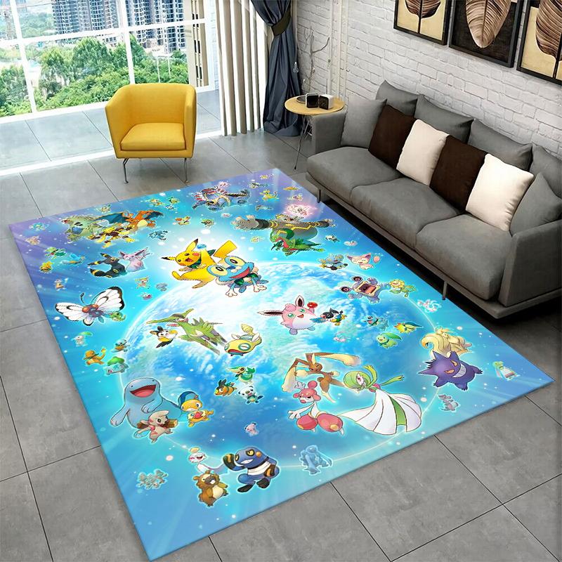 Cute Pokemon Pikachu Cartoon Carpet Rug for Playroom Bedroom Living Room Sofa Home Decor,kid Game Area Rug Non-slip Floor Mat