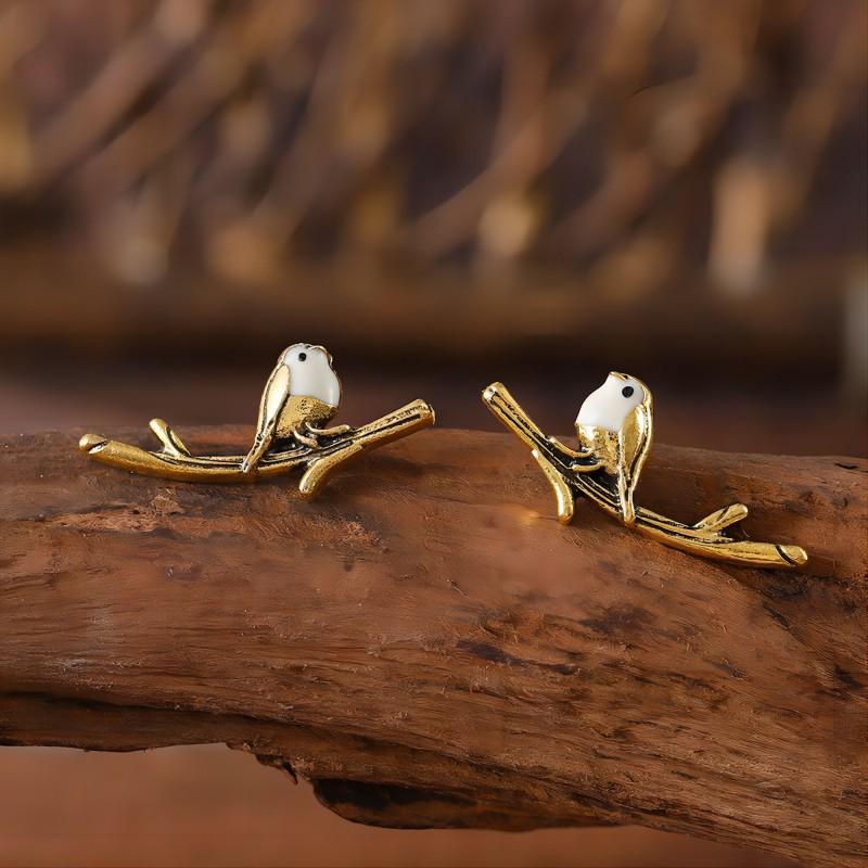 Vintage Colorful Bird Drip Oil Earrings - Chic & Unique Animal Ear Ornaments