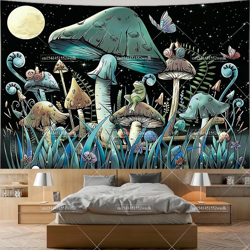 Mushroom Tapestry Moon Star Tapestries Butterfly Snail Frog Tapestrys Aesthetic Room Decor Starry Night Green Plant Tapastrys