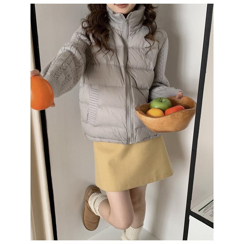 Design sense knitted sleeves splicing cotton clothes women's winter new small light cotton coat women