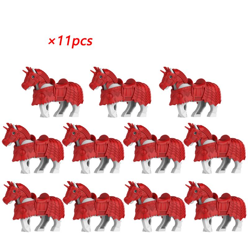 11pcs Medieval Gothic War Horse Building Blocks Silver/Gold/Iron/Armored Horses Battle Steed DIY Bricks Toys