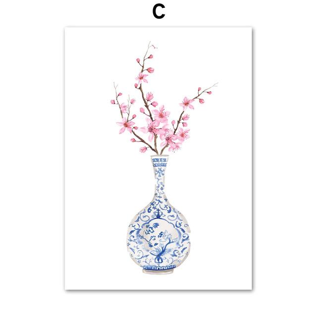 Nordic Minimalist Canvas Picture Blue and White Porcelain Painting Watercolor Posters and Prints for Living Room No Frame