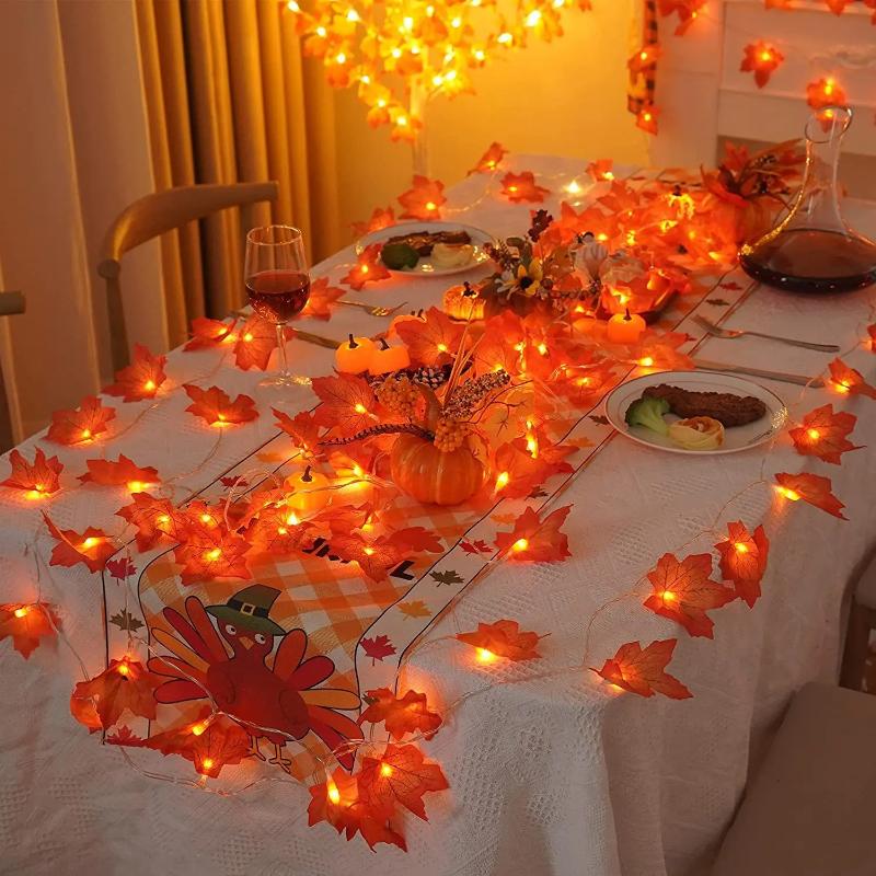 1pc Halloween 3D Pumpkin & Maple Leaves String Lights Decorative Lamp for Home Thanksgiving Harvest Autumn Indoor Festival Decor
