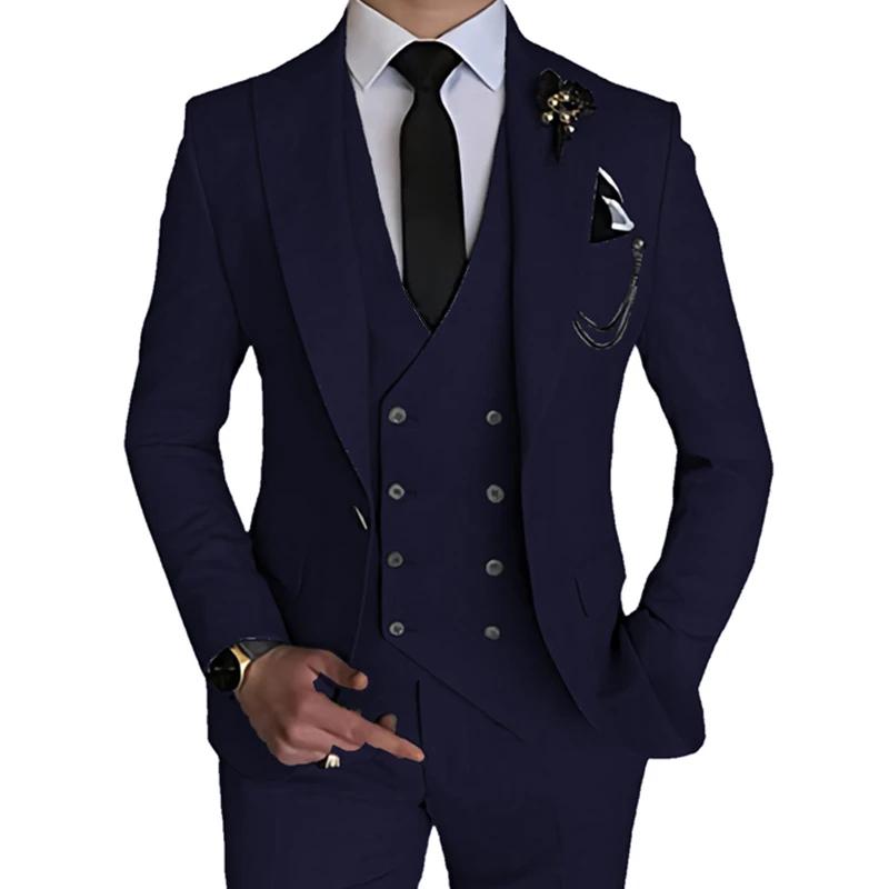 Moda Uomo Tempo libero Boutique Fibbia Singola Slim Fit Abito da Sposa Completo 3 Pezzi Blazer Giacca Gilet Pantaloni Pantaloni Cappotto