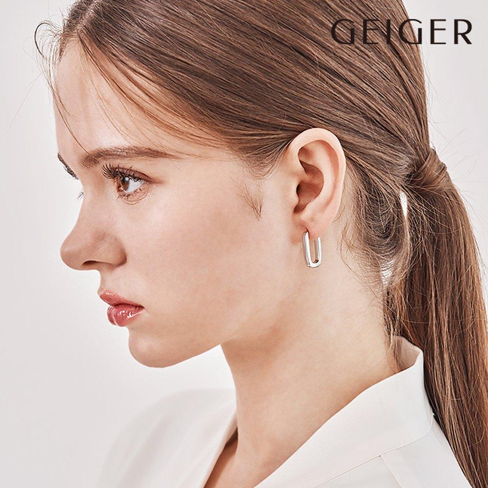Silver Basic Square One-Touch Ring Earrings by Gisvee147