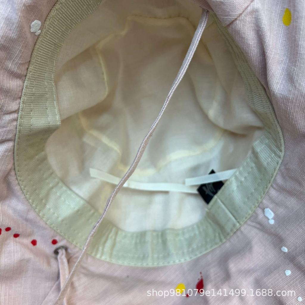 Sweet sister spring and summer new cotton and linen inkjet bucket hat women's sunscreen basin hat cute small fresh wide brim sun hat