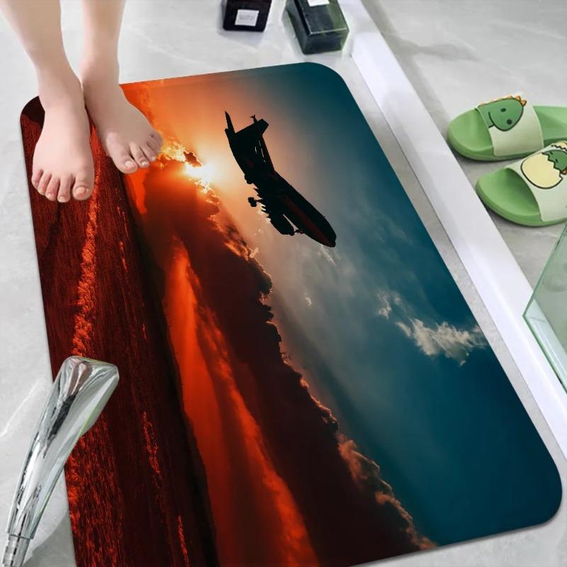 Airplane Sky Sunset Carpet Scene Anti-Slip Door Mat Polyester Nordic Home Bathroom Toilet Bedroom Hotel Decoration Floor Rug
