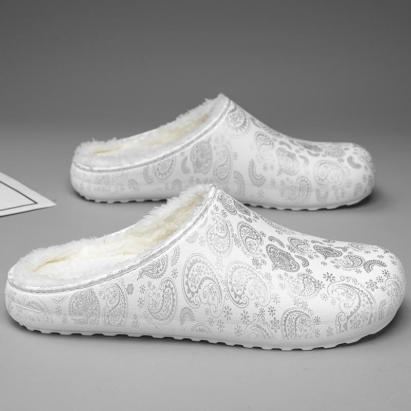 

Мужские тапочки, домашние, водонепроницаемые, хлопковые, зимние, удобные, без застежек, мягкие, эластичные, модные, универсальные, плюс бархат, сохраняют тепло 44-45 белый