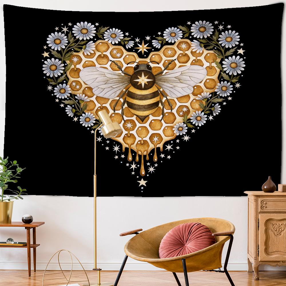 Psychedelischer Bienen Wandteppich Wand Gänseblümchen Blume Böhmisch Hippie Hexerei Wahrsagerei Wohnzimmer Schlafzimmer Heimdeko