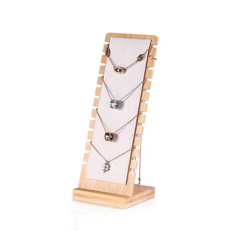 

Бамбуковая стойка для демонстрации украшений, многоярусная стойка для подвесок и ожерелий, дисплей для хранения ожерелий, подвесные реквизиты для хранения украшений бежевый