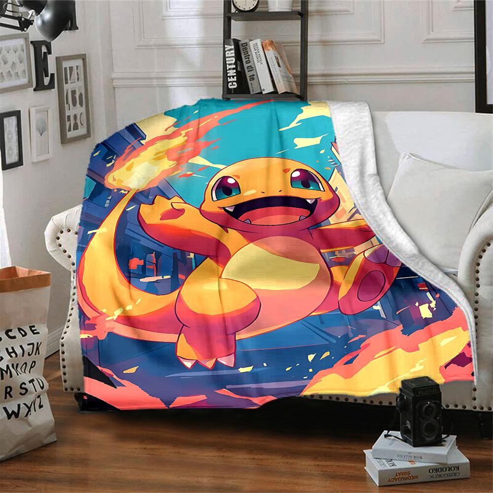 1pc Flame Pokémon Flannel Blanket, Soft Skin-Friendly with Digital Printing, Various Sizes Available for Family, Friends, Birthday, 111