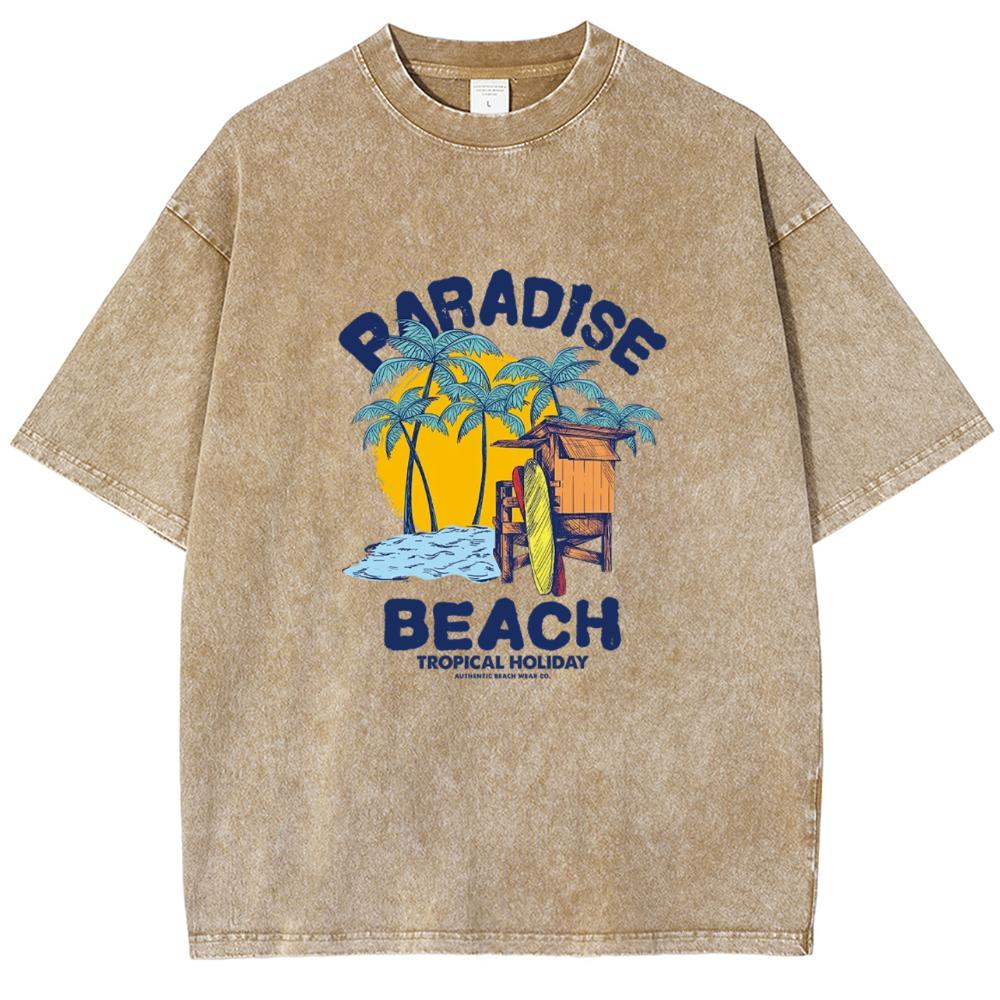 PARADISE BEACH Tryckt T-shirt Rundhals Pullover Topp Oversize Street Casual Stil Att Göra Gammalt Par Kort Ärm