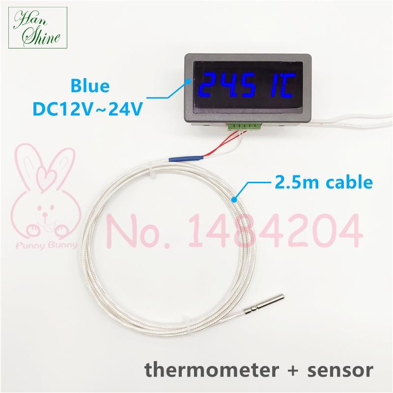Digital Thermometer DC12V 24V / 5V Red Blue LED Temperature Display Indicator 5135T, Optional: Pt100 RTD Sensor Class A 4 Wire