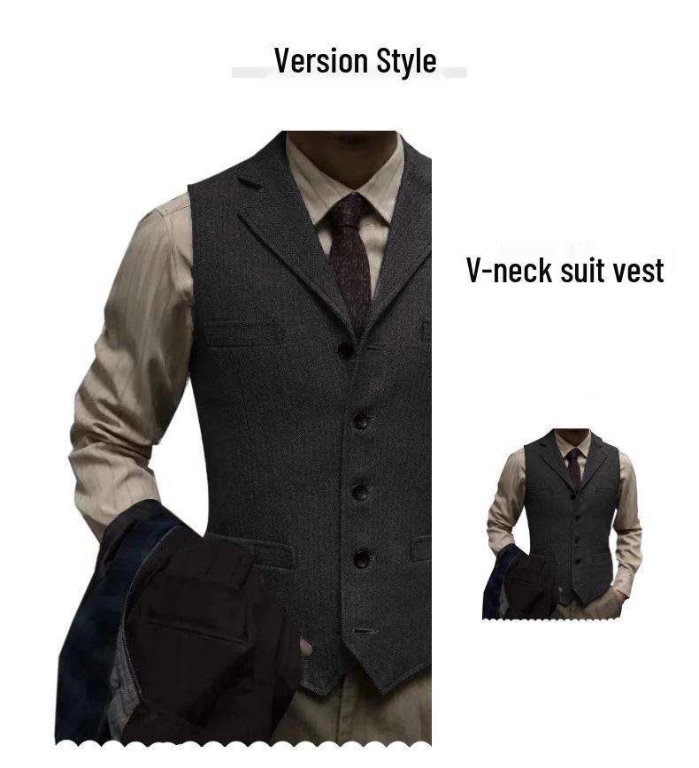 Herren Slim Fit Fischgrät Einreiher Freizeitweste