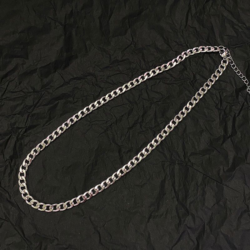 

Instagram Titanium Steel Cuban Hip Hop Silver Women Chunky Necklace Length 50+5cm Width 0.7cm Recommended 171-176