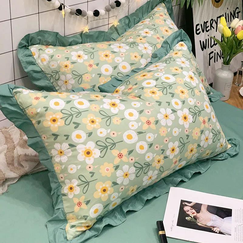 Federe per cuscini Princess in cotone di alta qualità Un paio di federe grandi con stampa floreale Biancheria da letto da 48 * 74 cm