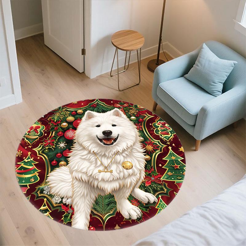 Christmas Dogs pattern round rug,Carpet Rug for Living Room Bedroom Playroom ,Non-slip Floor Mat,Holiday Gifts and Birthday Gifts.