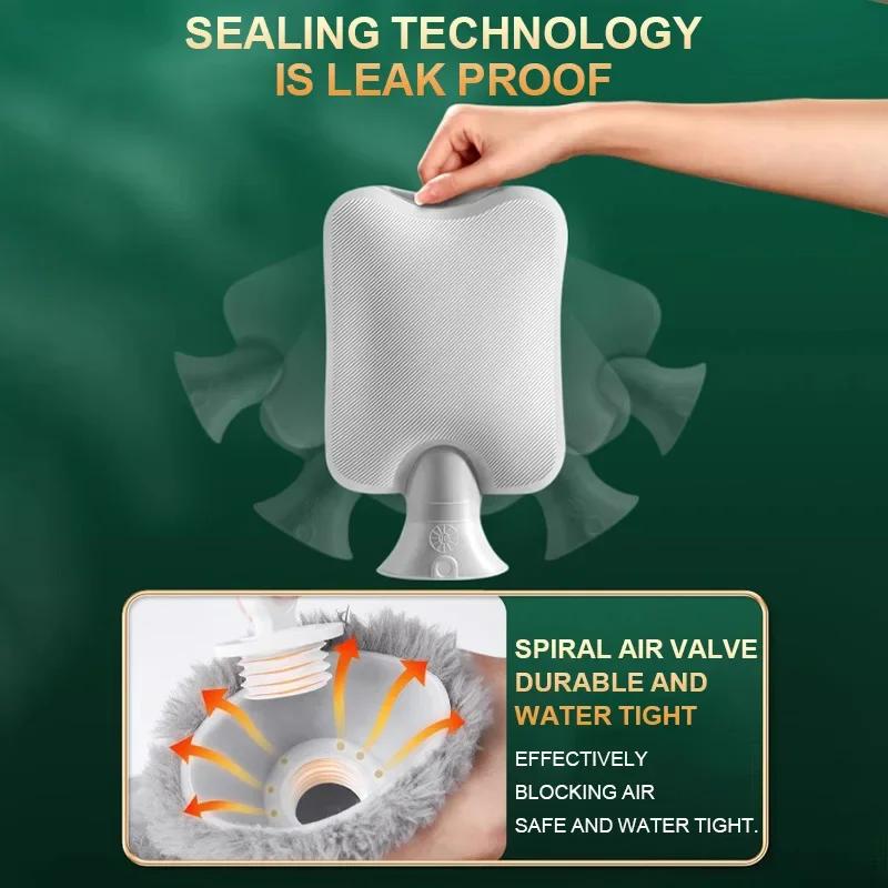 1L/2L Hot Water Bag Soft Plush Warm Water Bag Pouch Faux Rabbit Fur PVC Hot Water Bottle Neck Shoulder Back Hand Legs Waist