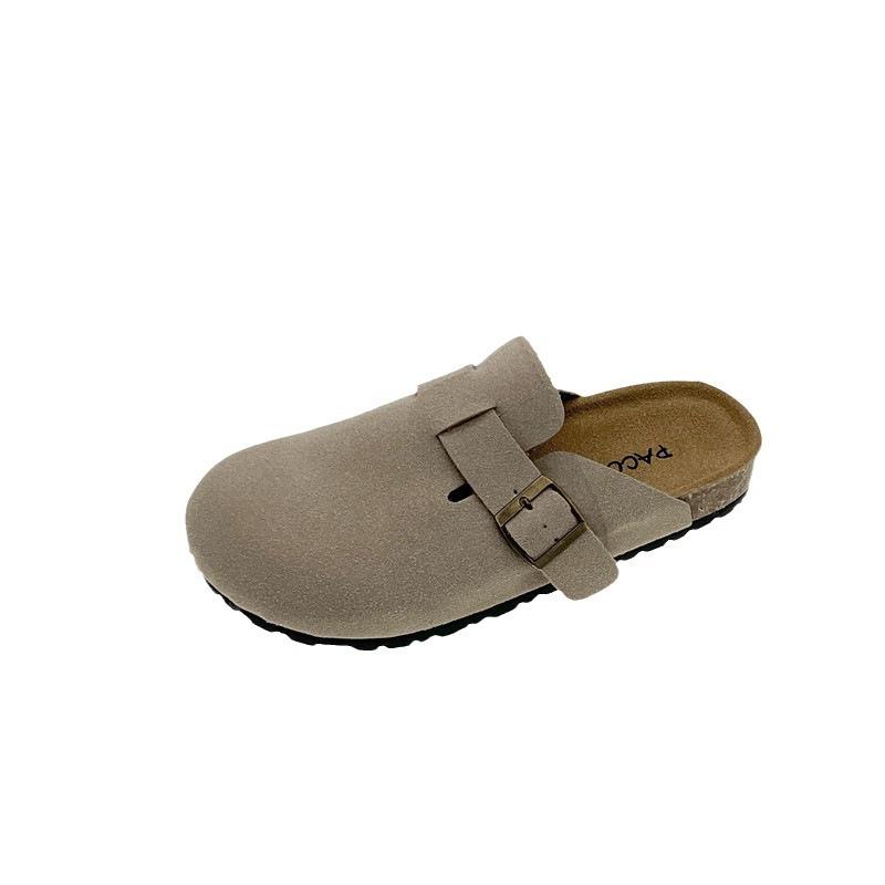 Poboken shoes women's outer wear 2025 spring and autumn new thick-soled leather cork bag head half slippers lazy boken slippers