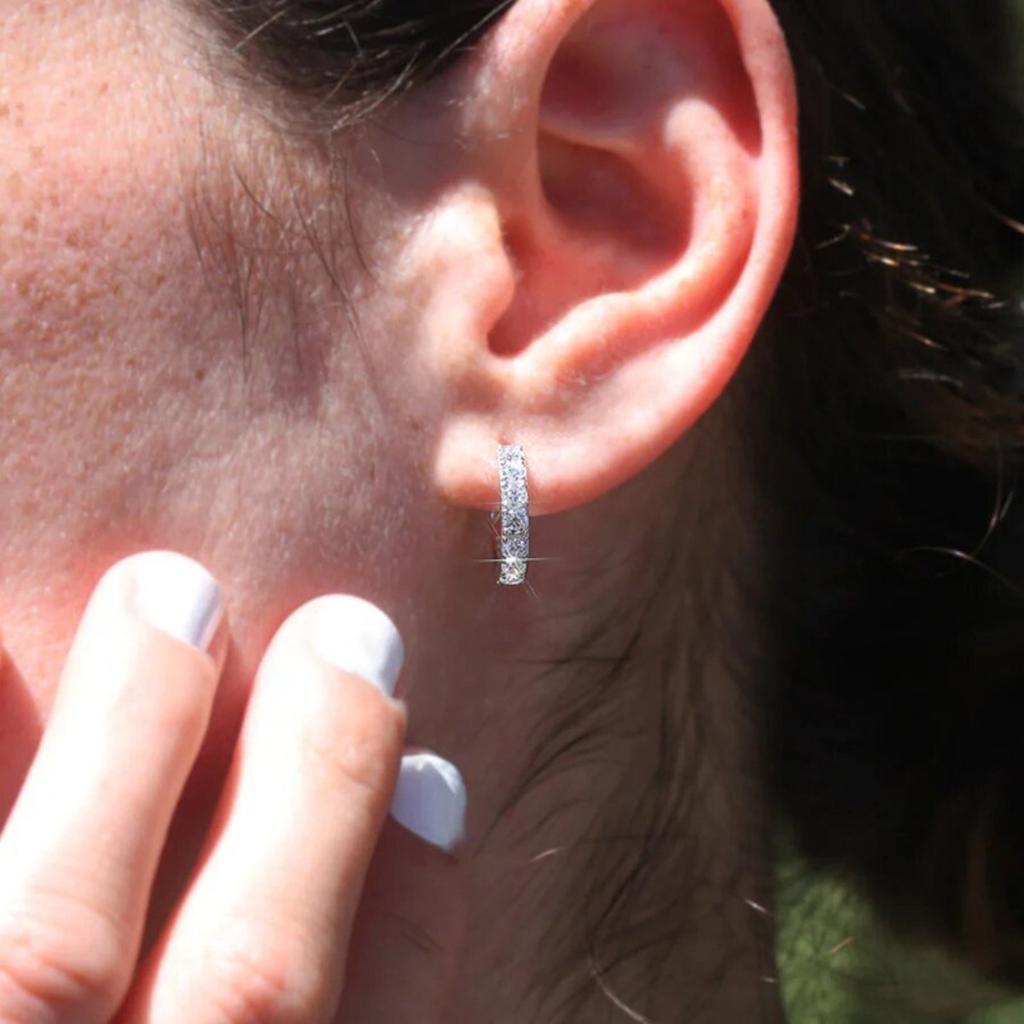 Pave Set Small Huggie Hoop Earrings for Women Sparkling Channel Set Stone Minimalist Daily Wear Earrings Jewelry