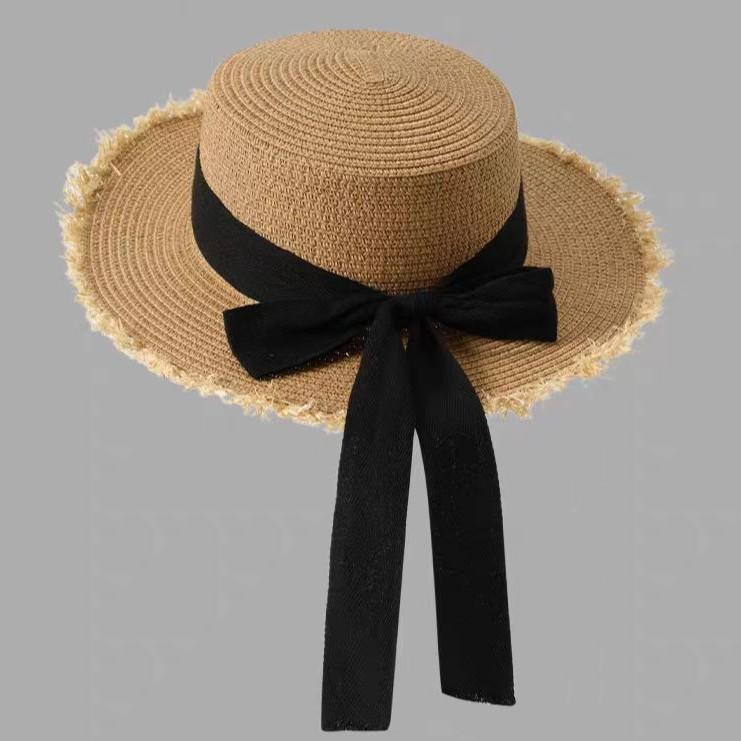 Соломенная шляпа-боартер с бахромой и бантом – Винтажная летняя пляжная шляпа от солнца L