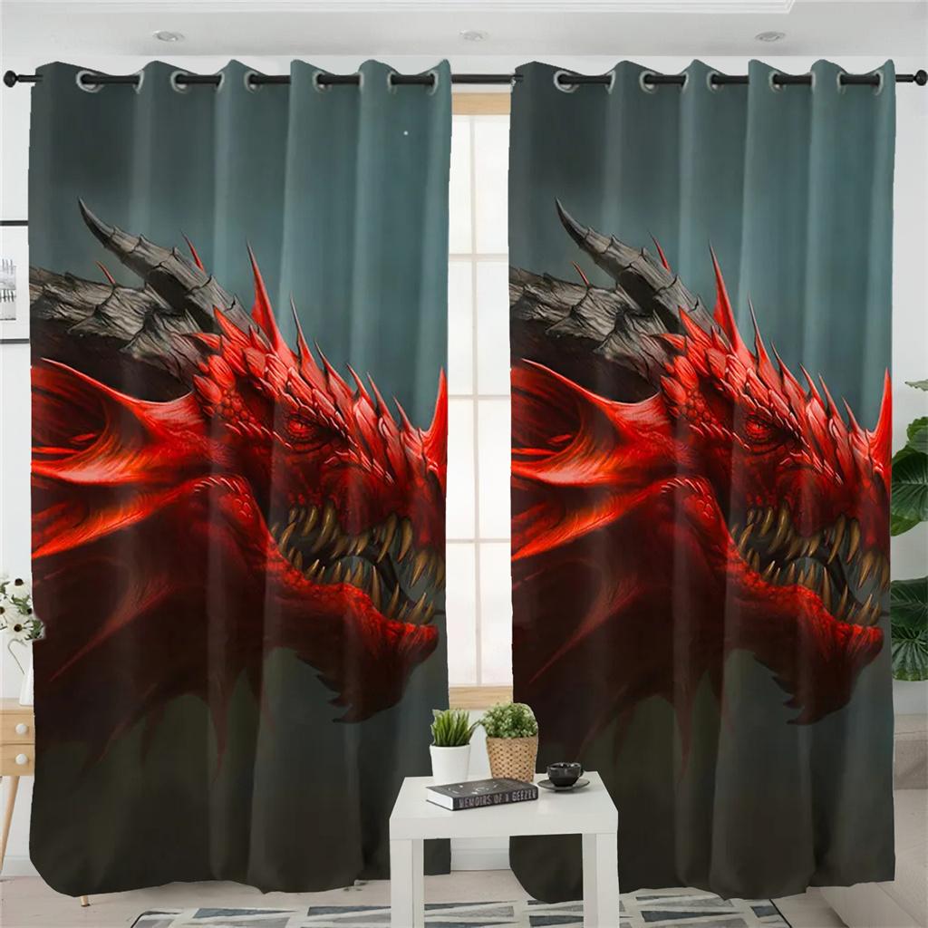 3D závěsy z tmavého draka Starověké rodinné závěsy Sacred Dragon 2 panely Dětský pokoj Obývací pokoj Ložnice Dekorace balkónu Závěsy