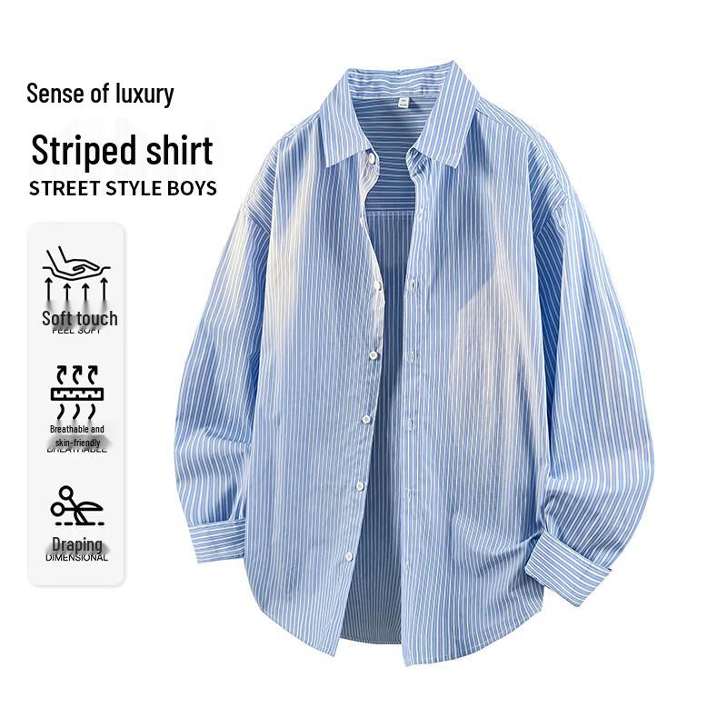 VUUG Korean Style Striped Long-Sleeve Shirt S