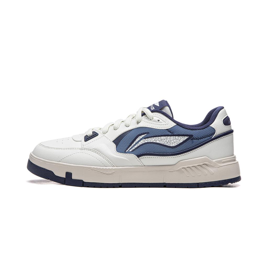 Li Ning Common 80s Fashion Trend Cushioning Abrasion Resistant Low top Casual Shoes Men's White Gray Dark Ship Blue AGCW135-1
