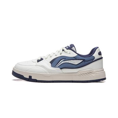 Li Ning Common 80s Fashion Trend Cushioning Abrasion Resistant Low Top Casual Shoes Men's White Gray Dark Ship Blue AGCW135-1