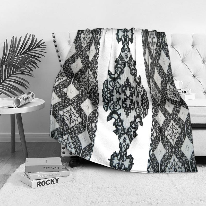 Black White Geometric Pattern Throw Blanket Sofa Bed Bedspread Decorative Throw Cushion Cover Gift