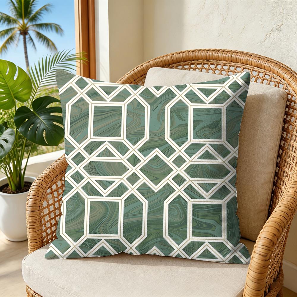 Nordic-Inspired Green Geometric Style Pillow Case Double-Sided Plush Sofa Cushion Covers Organic Breathable Invisible Zipper