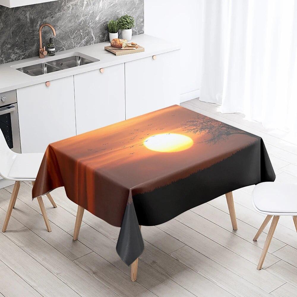 Sunset Migratory Birds Tablecloth Party Restaurant Banquet Decor Stain Resistant Waterproof  Home Table Decoration